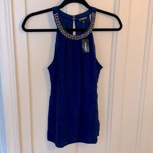 NWT XS Express Blue Tank with Rhinestone Neckline